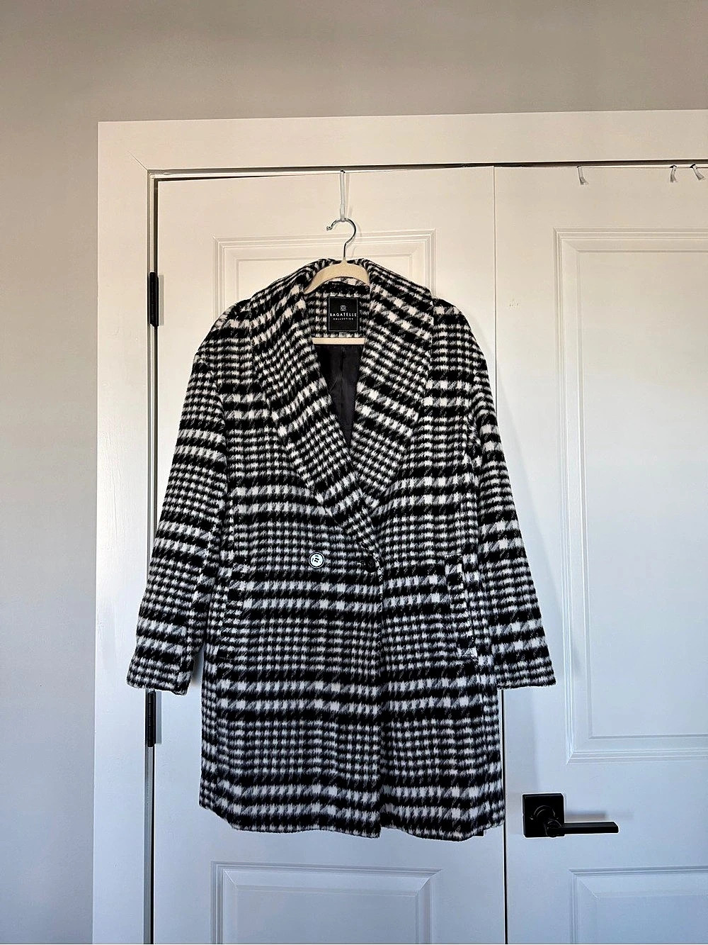 Checkered Pea Coat in Black & White Like New
